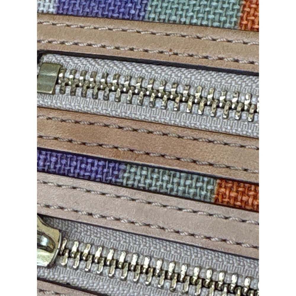 Coach Bonnie Legacy Multi Color Striped Canvas w Vachetta Leather Wallet Zippers - Picture 8 of 8